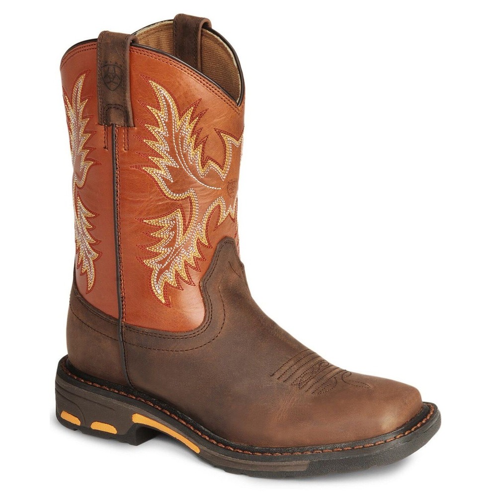 Ariat Kids Sierra Western Work Boots Brown Leather Square Toe 10007837 Size 2